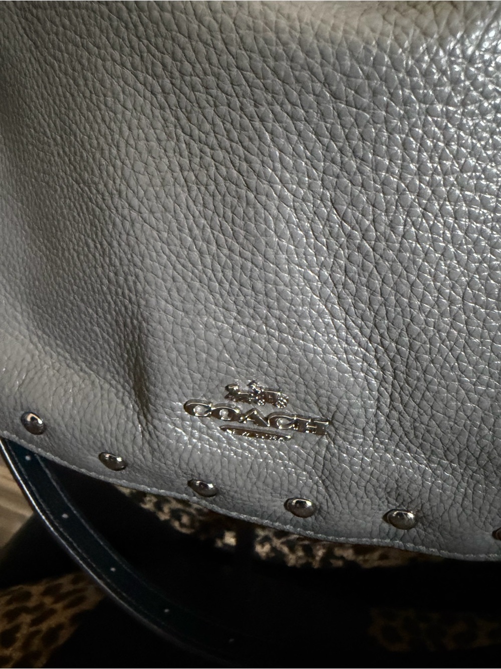 🩶Coach Ella Pebbled Leather Shoulder Hobo Bag in Gray with Studs🩶 - Picture 6 of 9
